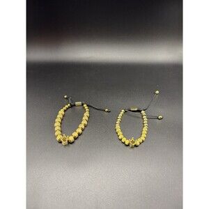 Set of 2 Gold Tone Crown Bead Bracelets Adjustable Hip Hop King Queen Jewelry